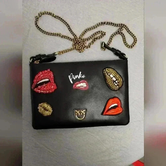 PINKO mini love purse lips patches limited edition crossbody bag NWT